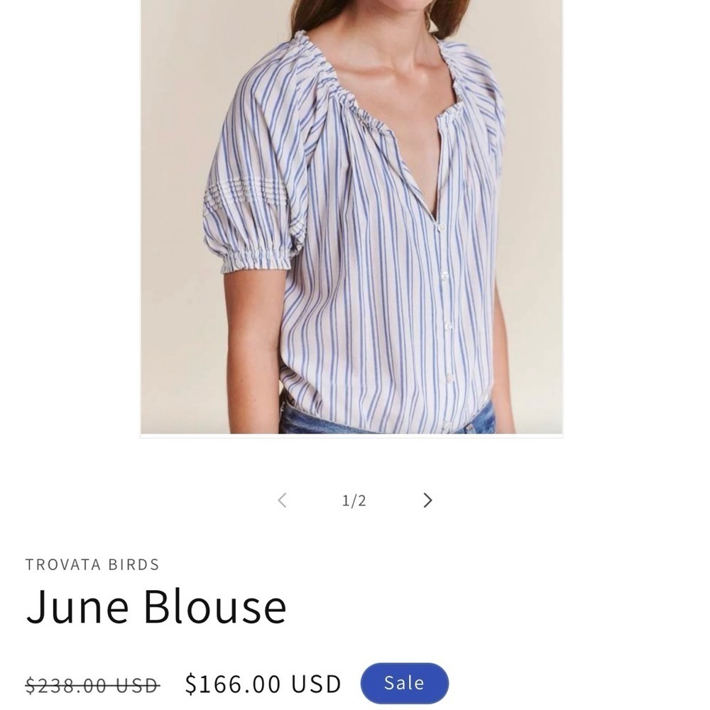 Trovata Birds of Paradise June Blouse in Swim Stripe Sz. Small - Picture 6 of 14